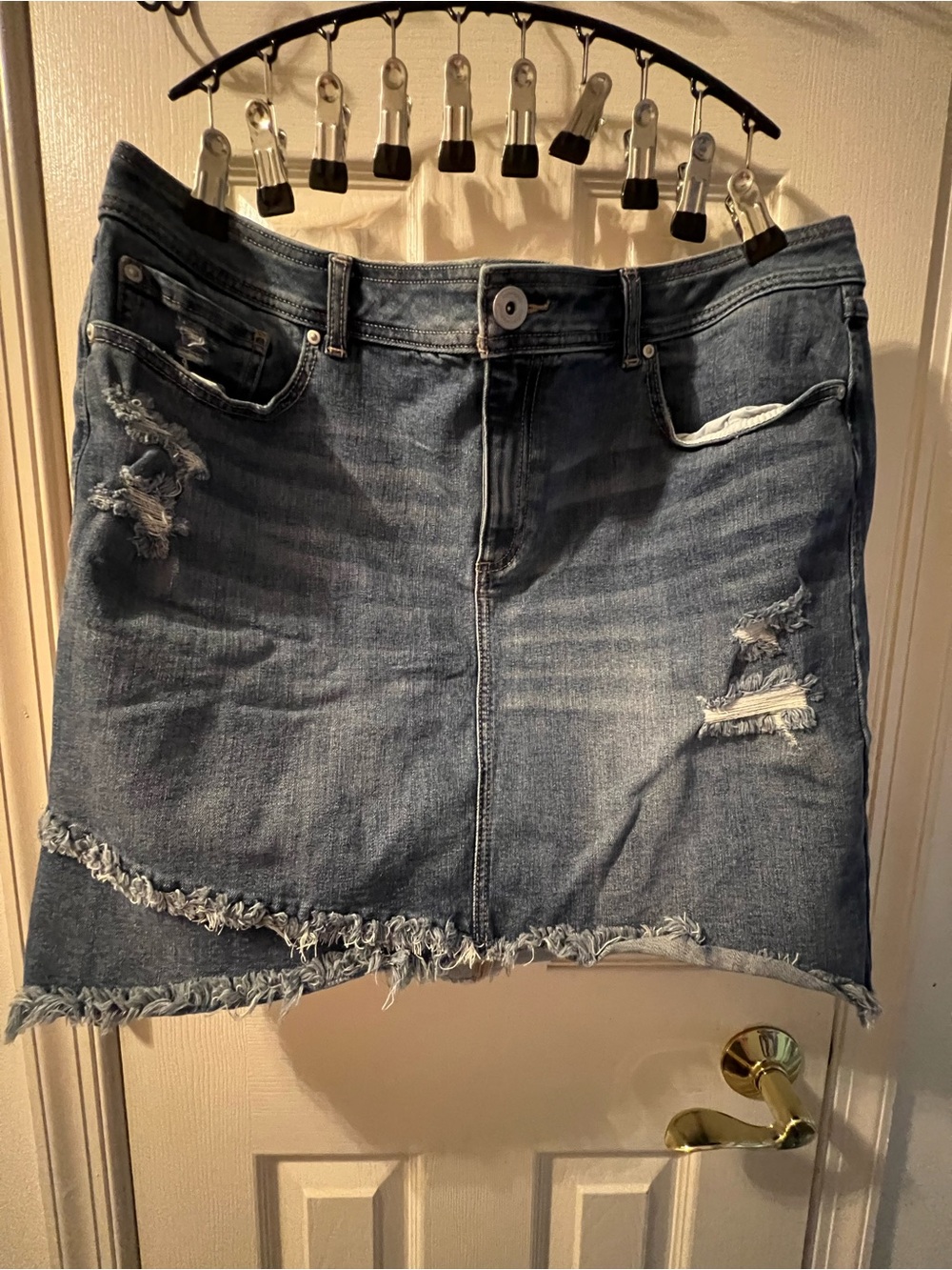 INC International Concepts Distressed Light Blue Denim Mini Skirt